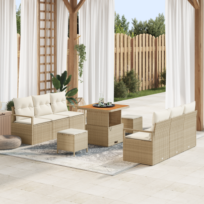 Set de Sofa de Grădină  cu Perne Bej Ratan Polimer Acacia, Sofa de Grădină  cu Spațiu de Stocare & Perne Bej Ratan Polimer, Set de Dining pentru Grădină  cu Perne Bej Ratan Polimer Acacia GartenMobel Dekor