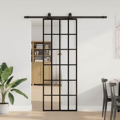 Ușă glisantă cu set de feronerie neagră 76x205 cm Sticlă ESG GartenMobel Dekor