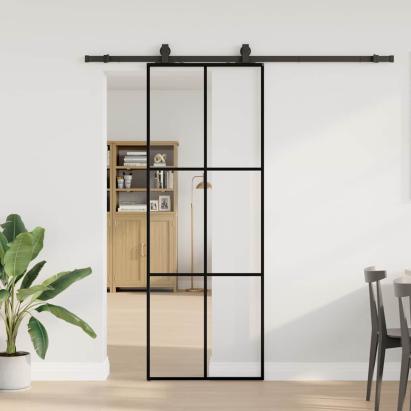 Ușă glisantă cu set de feronerie neagră 76x205 cm Sticlă ESG GartenMobel Dekor