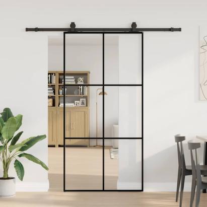 Ușă glisantă cu set de feronerie neagră 102x205 cm Sticlă ESG GartenMobel Dekor