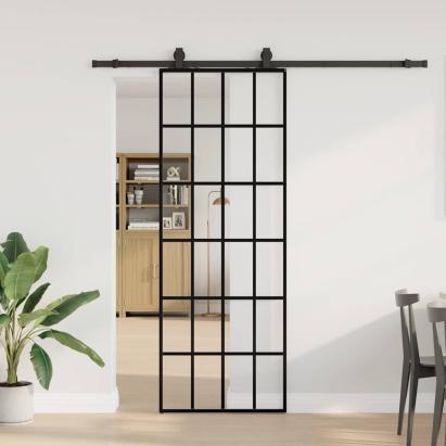 Ușă glisantă cu set de feronerie neagră 76x205 cm Sticlă ESG GartenMobel Dekor