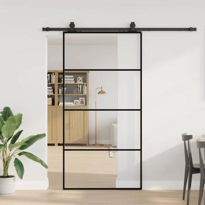Ușă glisantă cu set de feronerie neagră 102,5x205 cm Sticlă ESG GartenMobel Dekor