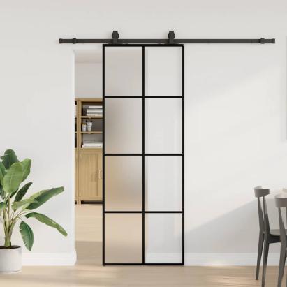 Ușă glisantă cu set de feronerie neagră 76x205 cm Sticlă ESG GartenMobel Dekor