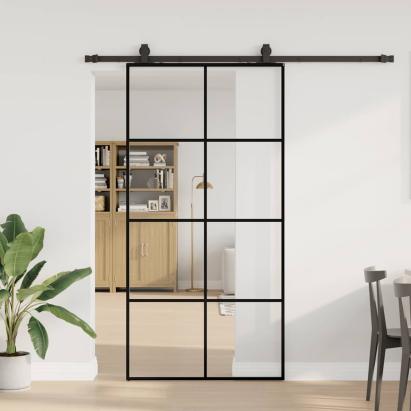 Ușă glisantă cu set de feronerie neagră 102,5x205 cm Sticlă ESG GartenMobel Dekor