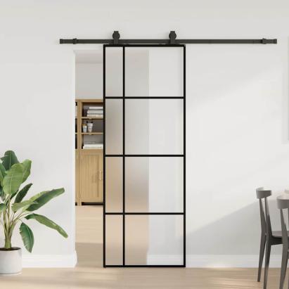 Ușă glisantă cu set de feronerie neagră 76x205 cm Sticlă ESG GartenMobel Dekor