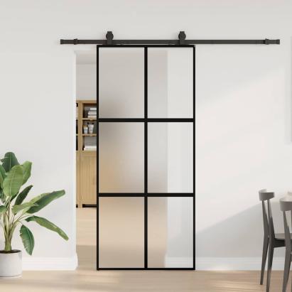 Ușă glisantă cu set feronerie neagră 90x205cm sticlă securizată GartenMobel Dekor