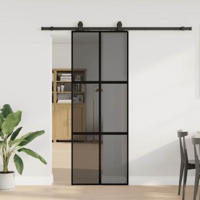 Ușă glisantă cu set feronerie neagră 76x205cm sticlă securizată GartenMobel Dekor