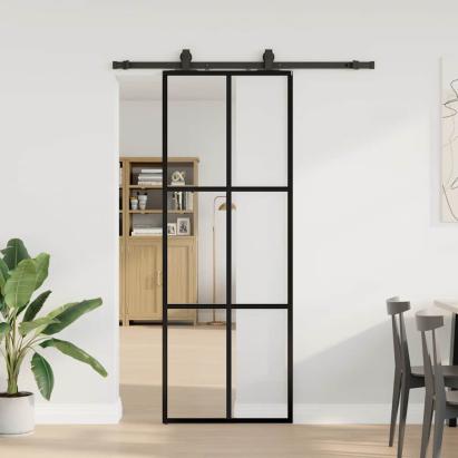 Ușă glisantă cu set de feronerie neagră 76x205 cm Sticlă ESG GartenMobel Dekor