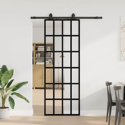 Ușă glisantă cu set de feronerie neagră 76x205 cm Sticlă ESG GartenMobel Dekor