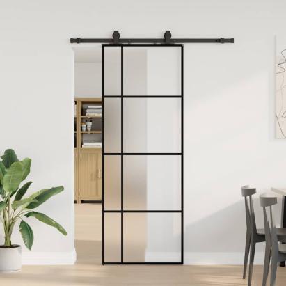 Ușă glisantă cu set de feronerie neagră 76x205 cm Sticlă ESG GartenMobel Dekor