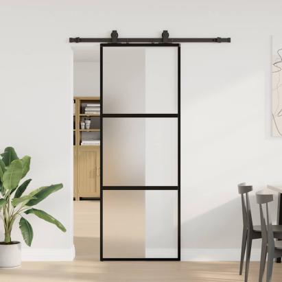 Ușă glisantă cu set feronerie neagră 76x205cm sticlă securizată GartenMobel Dekor