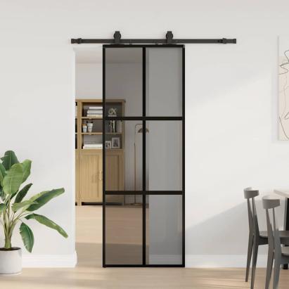 Ușă glisantă cu set feronerie neagră 76x205cm sticlă securizată GartenMobel Dekor