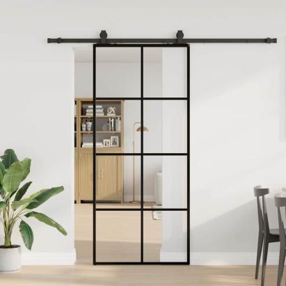 Ușă glisantă cu set de feronerie neagră 90x205 cm Sticlă ESG GartenMobel Dekor