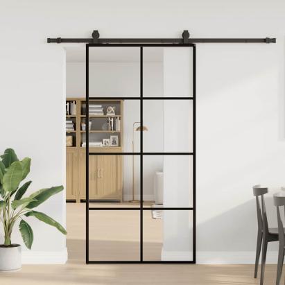 Ușă glisantă cu set de feronerie neagră 102,5x205 cm Sticlă ESG GartenMobel Dekor