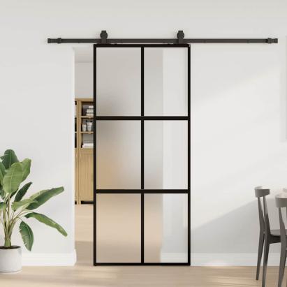 Ușă glisantă cu set feronerie neagră 90x205cm sticlă securizată GartenMobel Dekor