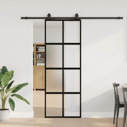 Ușă glisantă cu set feronerie neagră 76x205cm sticlă securizată GartenMobel Dekor