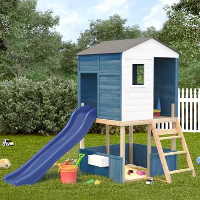 Set de joacă pentru exterior lemn masiv de brad alb și albastru GartenMobel Dekor