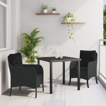 Set de dining de grădină 3 piese cu perne Negru Ratan PE GartenMobel Dekor