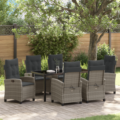 Set Dining Grădină cu 7 Piese Perne Gri Ratan Polimer GartenMobel Dekor