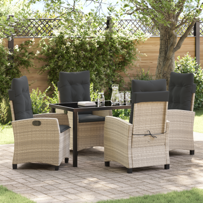 Set de Masă de Grădină 5 Piese cu Perne Gri Deschis Poliratana GartenMobel Dekor