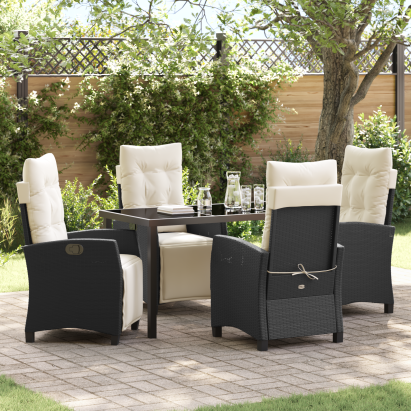 Set Dining Grădină 5 Piese Negru Ratan Poly GartenMobel Dekor