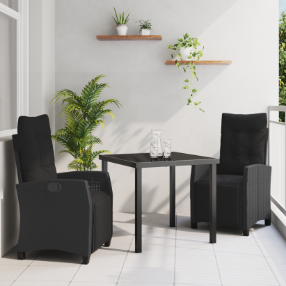 Set de Dining pentru Grădină cu 3 Piese Negru din Ratan Polimer GartenMobel Dekor