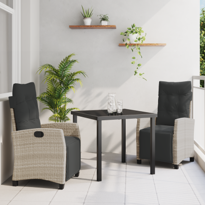 Set de masă grădină 3 piese gri deschis poli rattan GartenMobel Dekor
