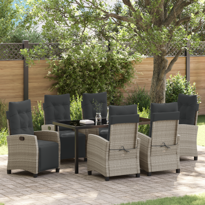 Set de dining pentru grădină 7 piese Gri deschis din Ratan Poliratan GartenMobel Dekor