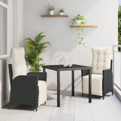 Set de dining de grădină 3 piese Negru Ratan Poli GartenMobel Dekor