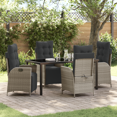 Set de masă de grădină 5 piese gri deschis din ratan poli GartenMobel Dekor