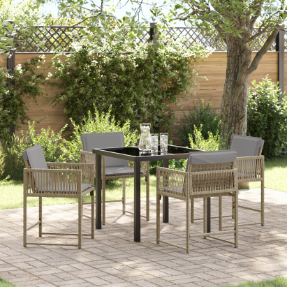 Set Dining cu 5 Piese și Perne Bej din Poli Ratan GartenMobel Dekor