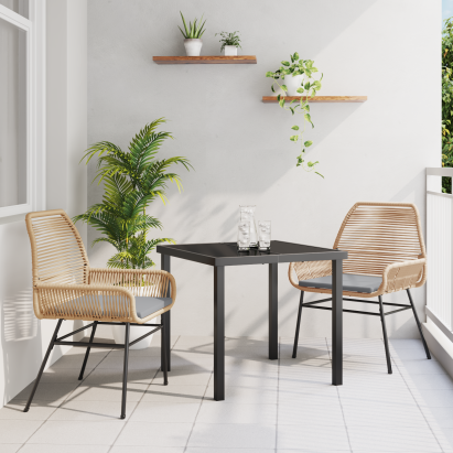 Set de Dining pentru Grădină din 3 Piese cu Pernă Maro din Ratan PE GartenMobel Dekor