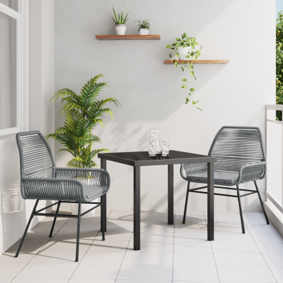 Set de dining de grădină 3 piese cu perne Gri din Ratan PE GartenMobel Dekor