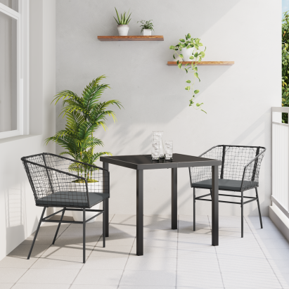 Set de 2 Negru și Gri Închis Rattan PE, Oțel Vopsit Electrostatic GartenMobel Dekor