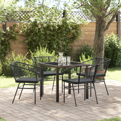 Set de dining pentru grădină 5 piese cu perne Negru Poliratan GartenMobel Dekor
