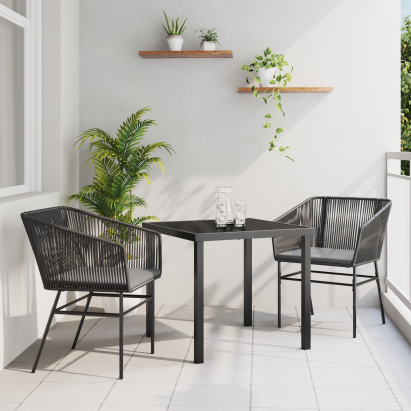 Set de dining pentru grădină cu 3 piese și perne Negru Poliratan GartenMobel Dekor