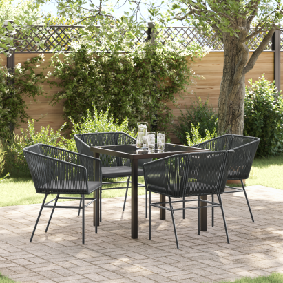 Set de dining pentru grădină , 5 piese, cu perne, ratan poli, negru GartenMobel Dekor