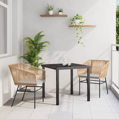 Set de dining de grădină 3 piese cu perne maro din poliratan GartenMobel Dekor