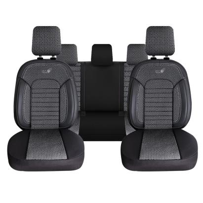 Set Huse Scaune Auto Panda Belek, material textil cu piele ecologica, cu fermoare pentru bancheta rabatabila, gri inchis cu negru, 11 piese Automobile ProTravel
