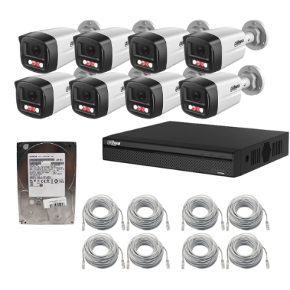 Sistem supraveghere IP Dahua, 8 camere 2MP, Dual Light lumina alba / IR 30m, PoE, microfon, NVR 8 canale POE, 8MP, HDD 1TB, cabluri SafetyGuard Surveillance