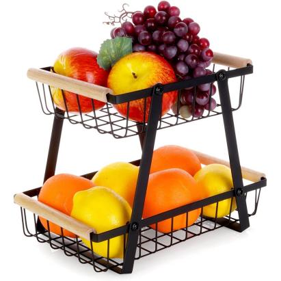 Coș pentru Fructe și Legume Metalic Negru cu 2 Niveluri Handy KitchenServ