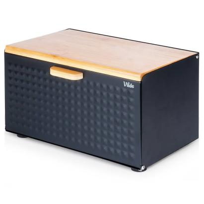 Cutie pentru Pâine Metal-Lemn Negru cu Dublu Capac 35,5x22x20,5 cm Handy KitchenServ