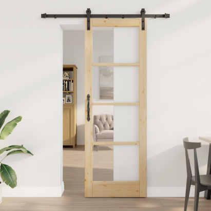 Ușă glisantă  cu set de accesorii 'ORKDAL'73.5x211 cm, Ușă de interior  cu sticlă 'ORKDAL'73.5x211x4 cm din lemn masiv de pin GartenMobel Dekor
