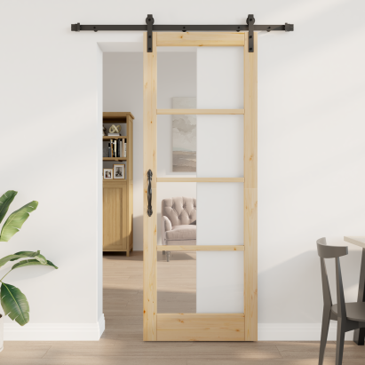 Ușa Glisantă  cu set de hardware 'ORKDAL'78x211 cm, Ușa Interioară  cu geam 'ORKDAL'78x211x4 cm Lemn Solid de Pin GartenMobel Dekor