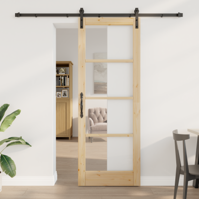 Ușă glisantă  cu set de accesorii 'ORKDAL'78x211 cm, Ușă interioară  cu sticlă 'ORKDAL'78x211x4 cm din lemn de pin masiv GartenMobel Dekor