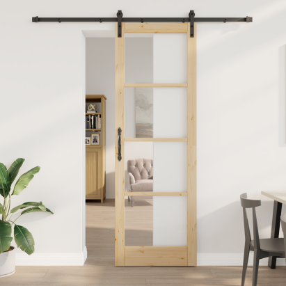 Ușă Glisantă  cu Set de Accesorii 'ORKDAL'78x232 cm, Ușă Interioară  cu Sticlă 'ORKDAL'78x232x4 cm Lemn Masiv de Pin GartenMobel Dekor