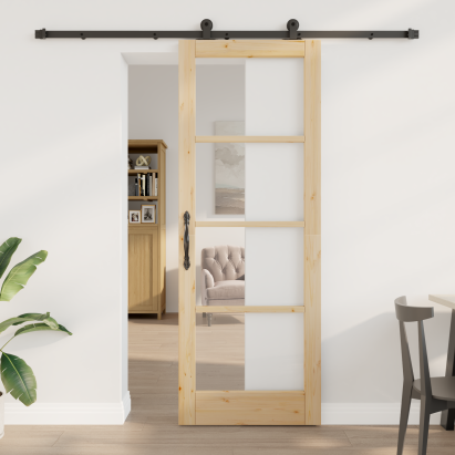 Ușa glisantă  cu set de accesorii 'ORKDAL'78x211 cm, Ușa interioară  cu sticlă 'ORKDAL'78x211x4 cm din lemn masiv de pin GartenMobel Dekor