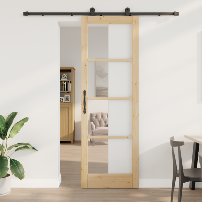 Ușa glisantă  cu set de accesorii 'ORKDAL'78x232 cm, Ușa interioară  cu sticlă 'ORKDAL'78x232x4 cm din lemn masiv de pin GartenMobel Dekor