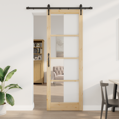 Ușa glisantă  cu set de accesorii "ORKDAL" 83x232 cm, Ușa de interior  cu sticlă "ORKDAL" 83x232x4 cm din lemn de pin masiv GartenMobel Dekor