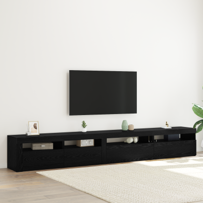 Set cabinet TV  de 3 piese cu lumini LED stejar negru lemn prelucrat, Cabinete TV  cu lumini LED 2 pcs stejar negru 75x35x40 cm lemn prelucrat GartenMobel Dekor